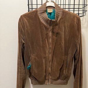 Ella Moss Womens Bomber Jacket, Brown Velvet Long Sleeves